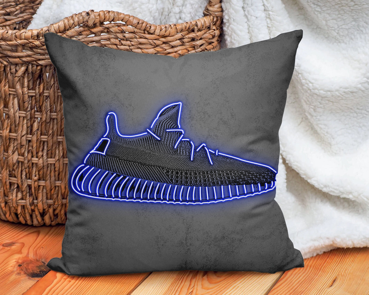 Yeezy Shoes Blue Neon Effect Pillow