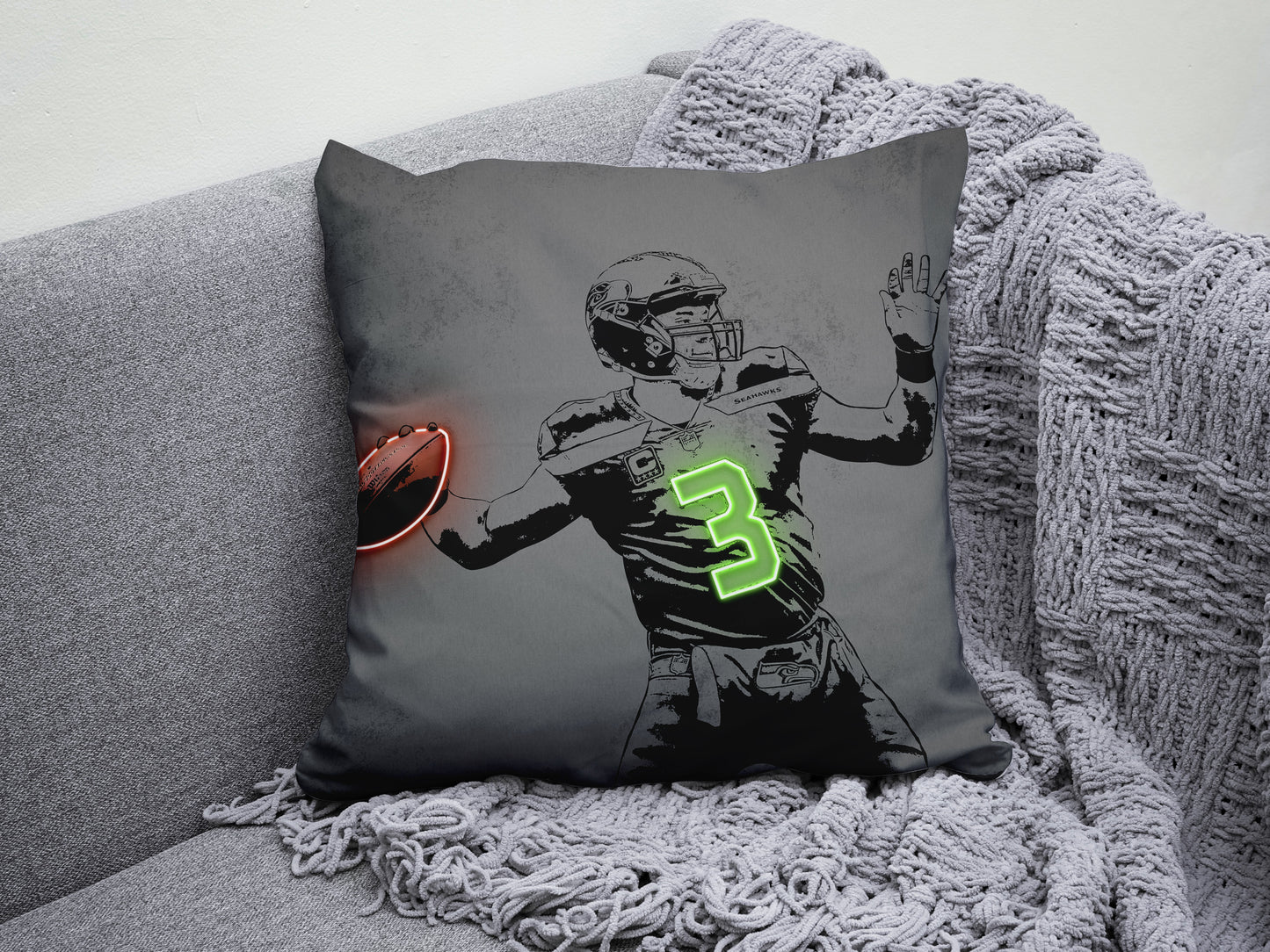 Russell Wilson Neon Effect Pillow