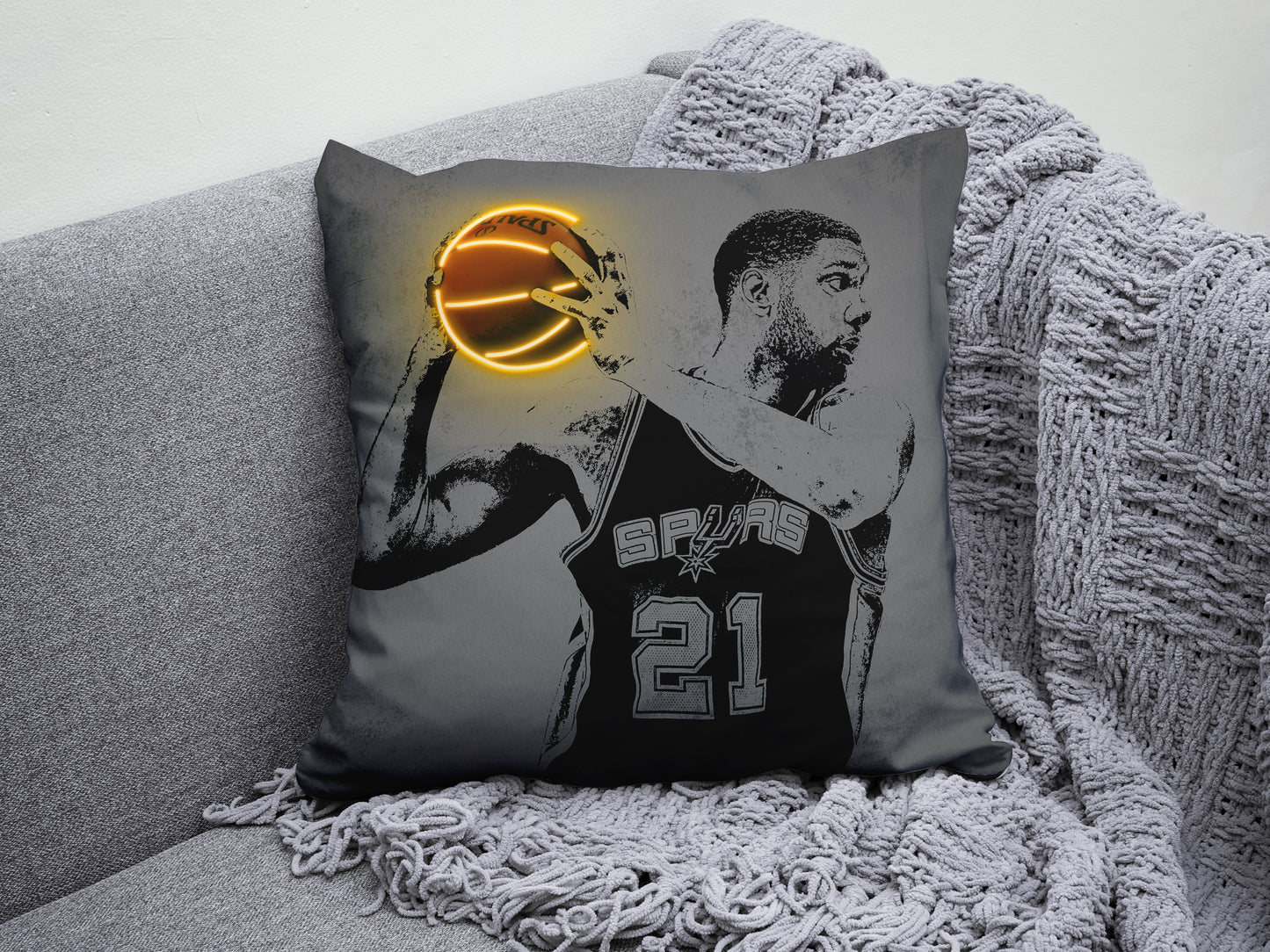 Tim Duncan Neon Effect Pillow