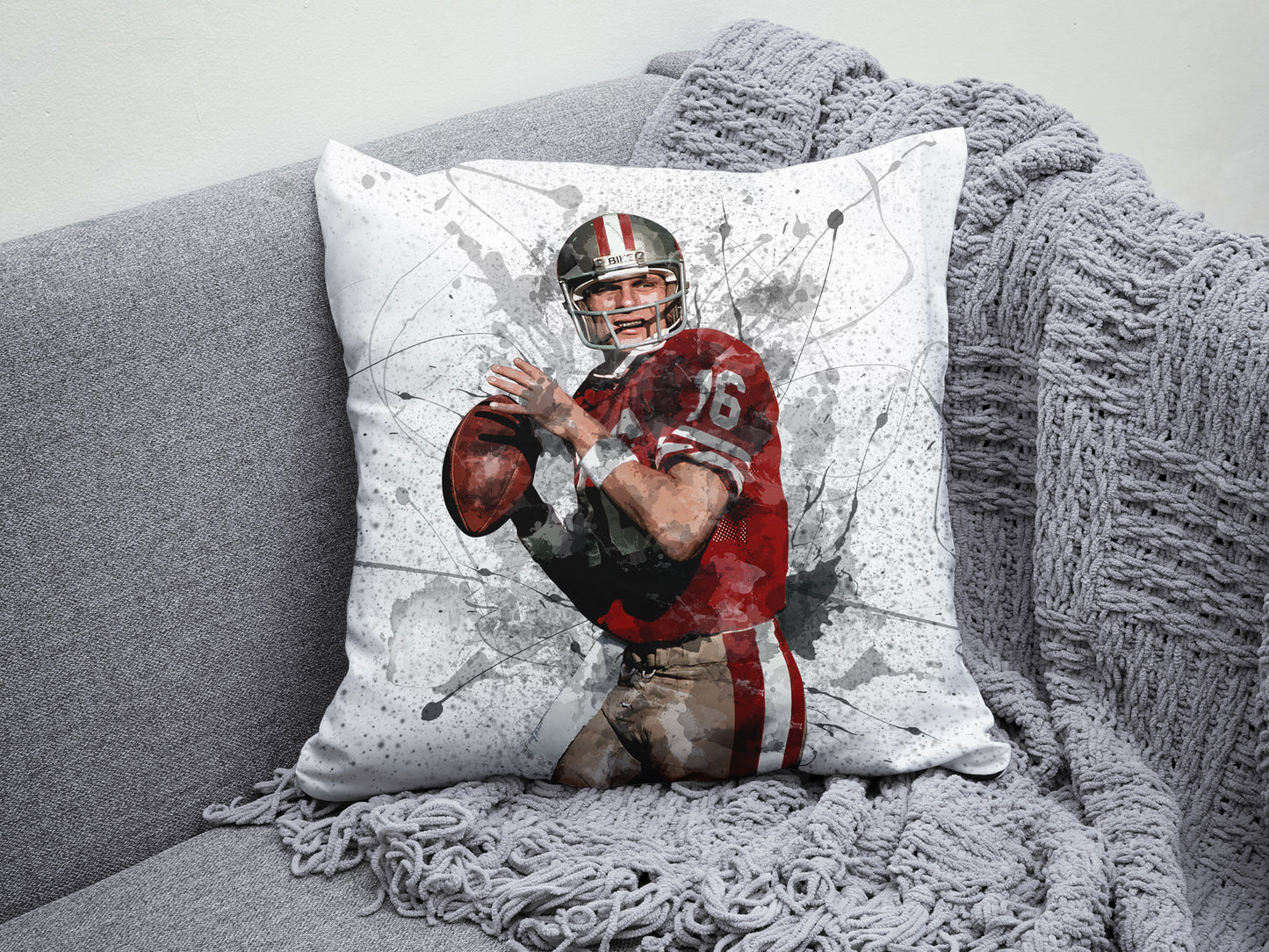 Almohada con efecto salpicadura de Joe Montana