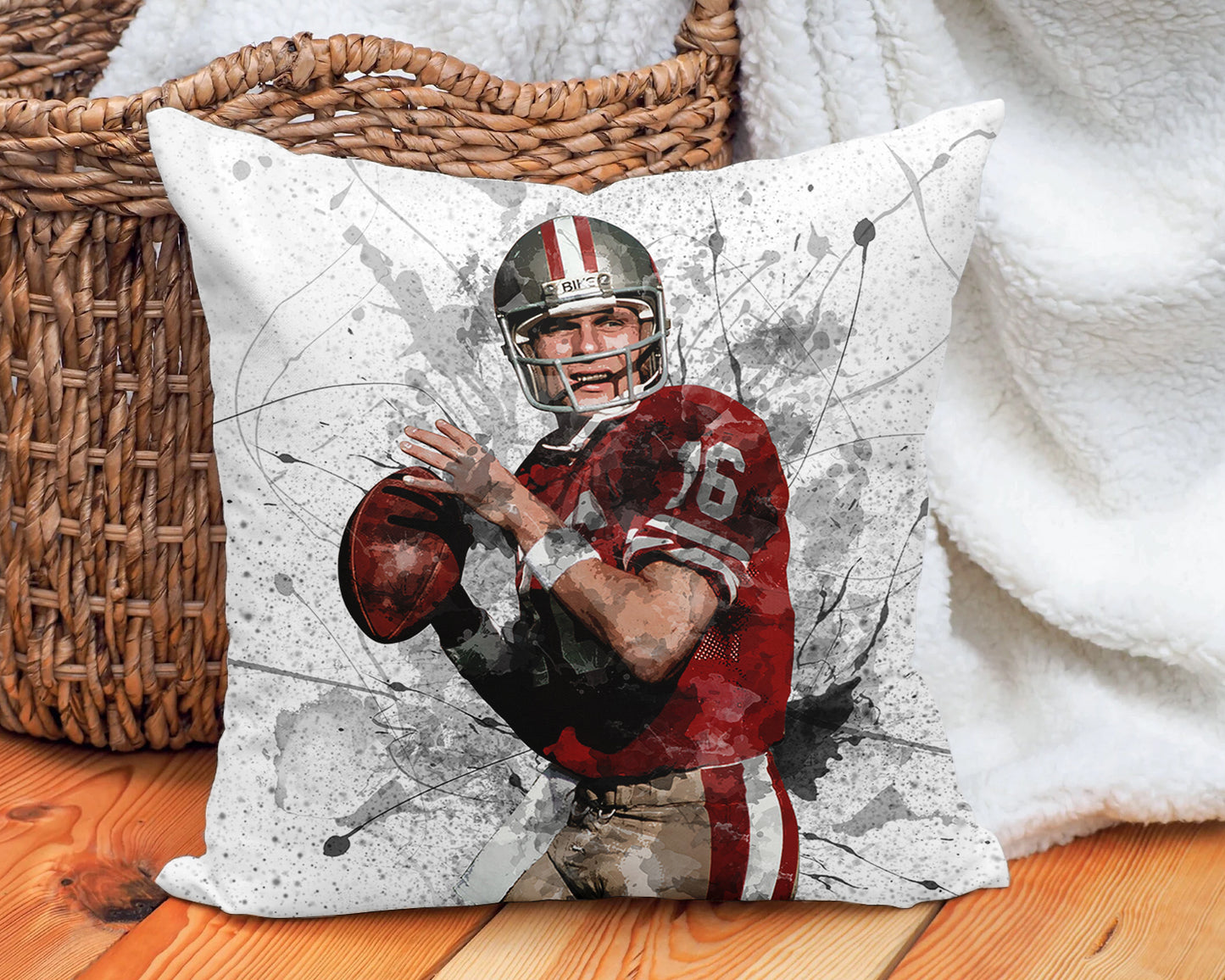 Almohada con efecto salpicadura de Joe Montana