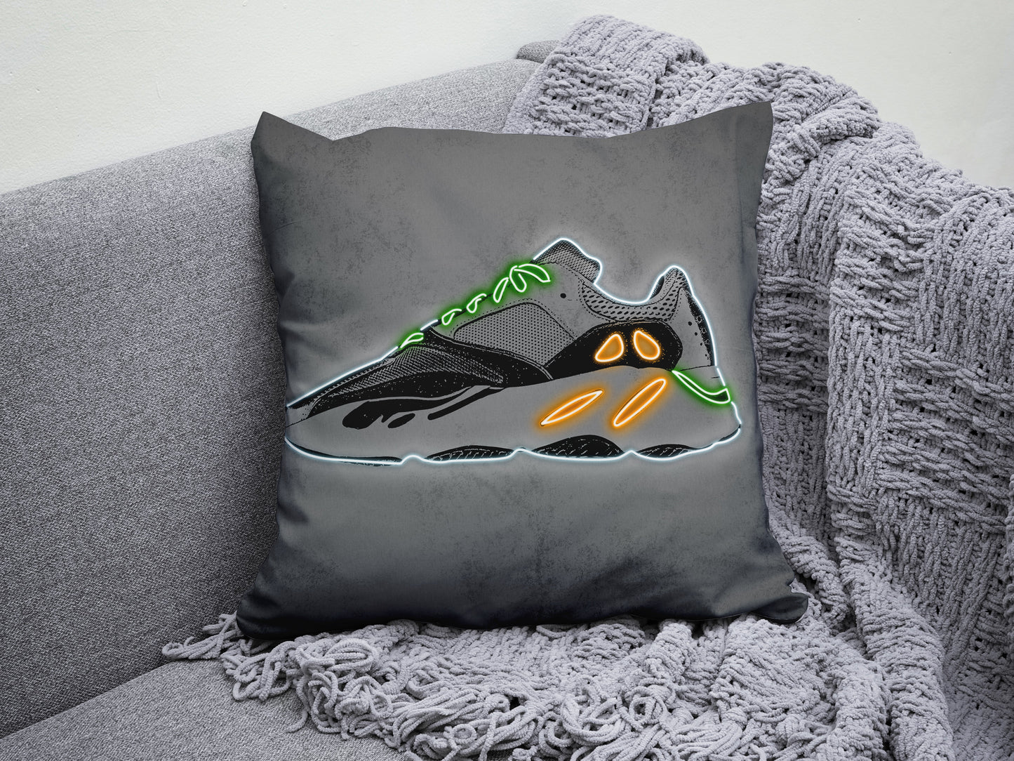 Yeezy Wave Runner Shoes Neon Effect Pillow