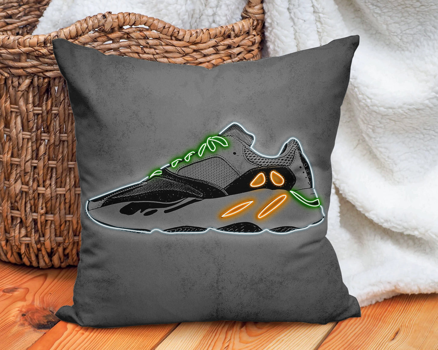 Yeezy Wave Runner Shoes Neon Effect Pillow