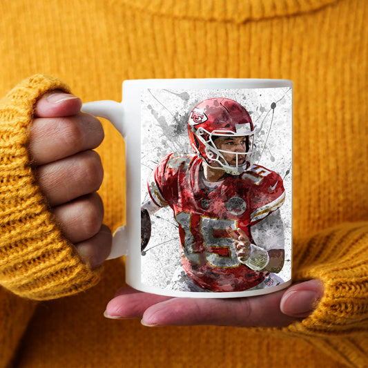 Taza y posavasos con efecto salpicado de Patrick Mahomes