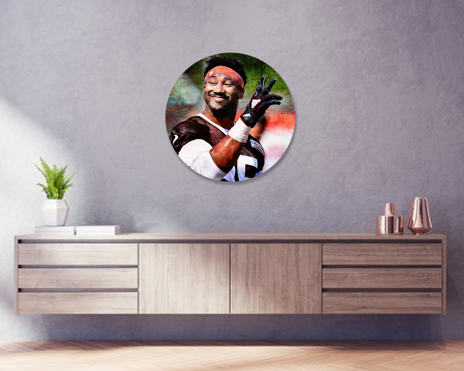 Myles Garrett Round Wall Art