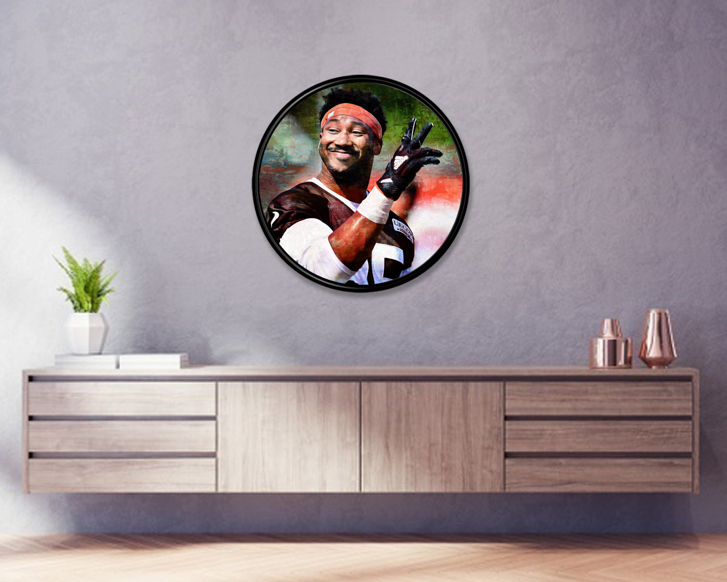 Myles Garrett Round Wall Art