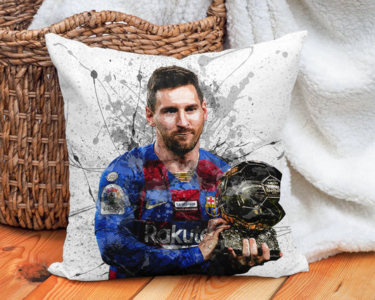 Almohada con efecto salpicadura de Lionel Messi