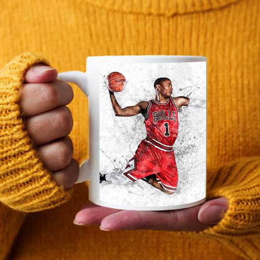 Taza y posavasos con efecto salpicado de Derrick Rose