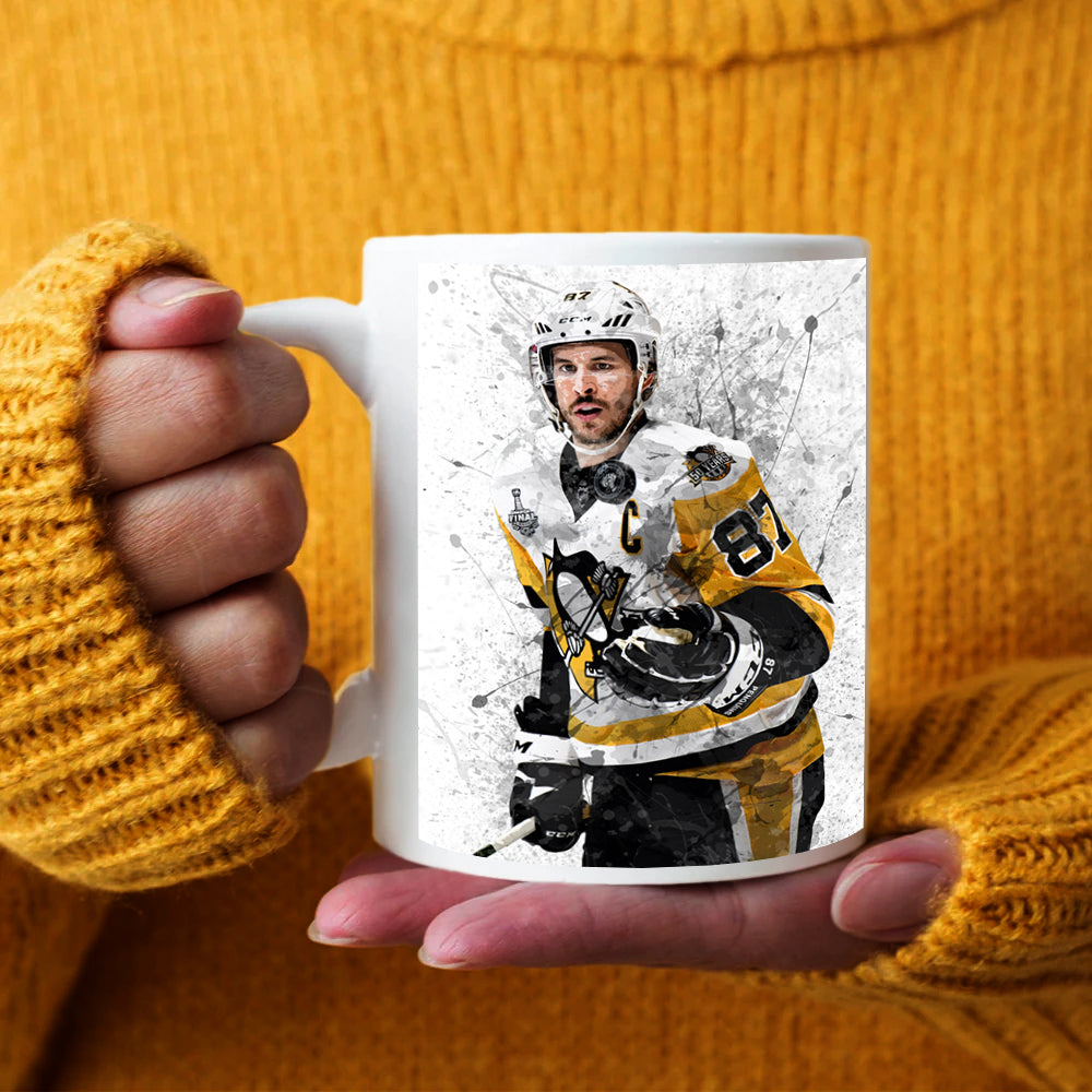 Taza y posavasos con efecto salpicado de Sidney Crosby