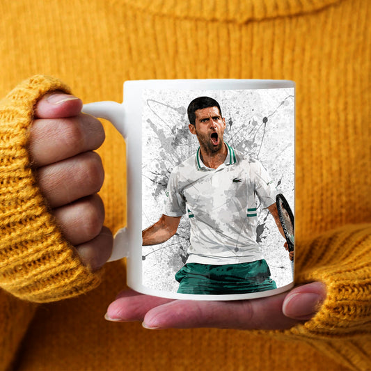 Taza y posavasos con efecto salpicado de Novak Djokovic