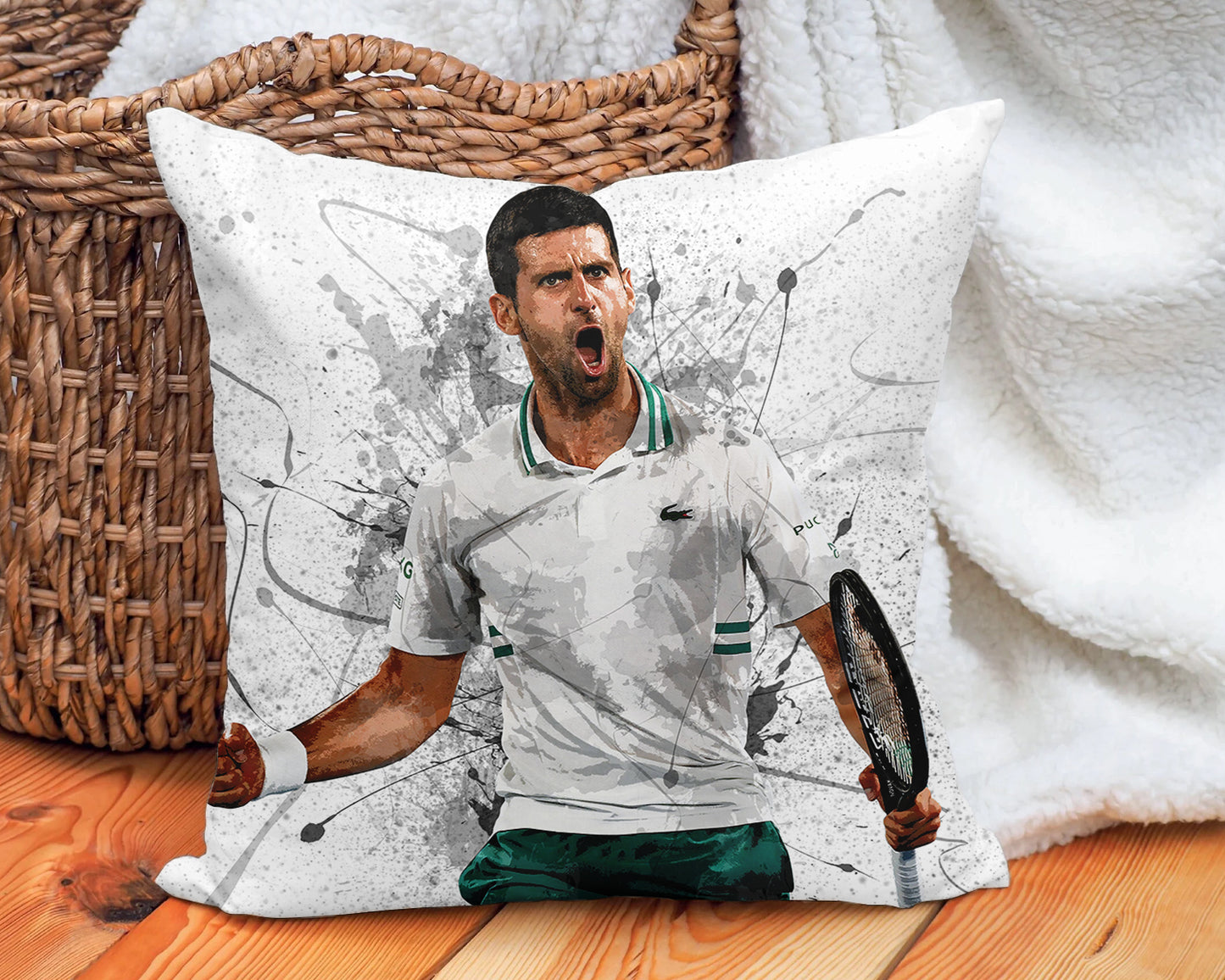 Almohada con efecto salpicadura de Novak Djokovic