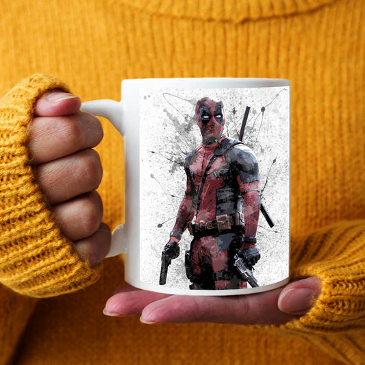 Taza y posavasos con efecto salpicadura de Deadpool