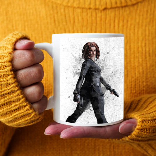 Taza y posavasos con efecto salpicado de Black Widow