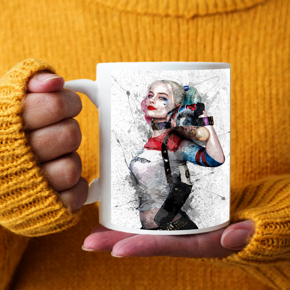 Taza y posavasos con efecto salpicado de Harley Quinn