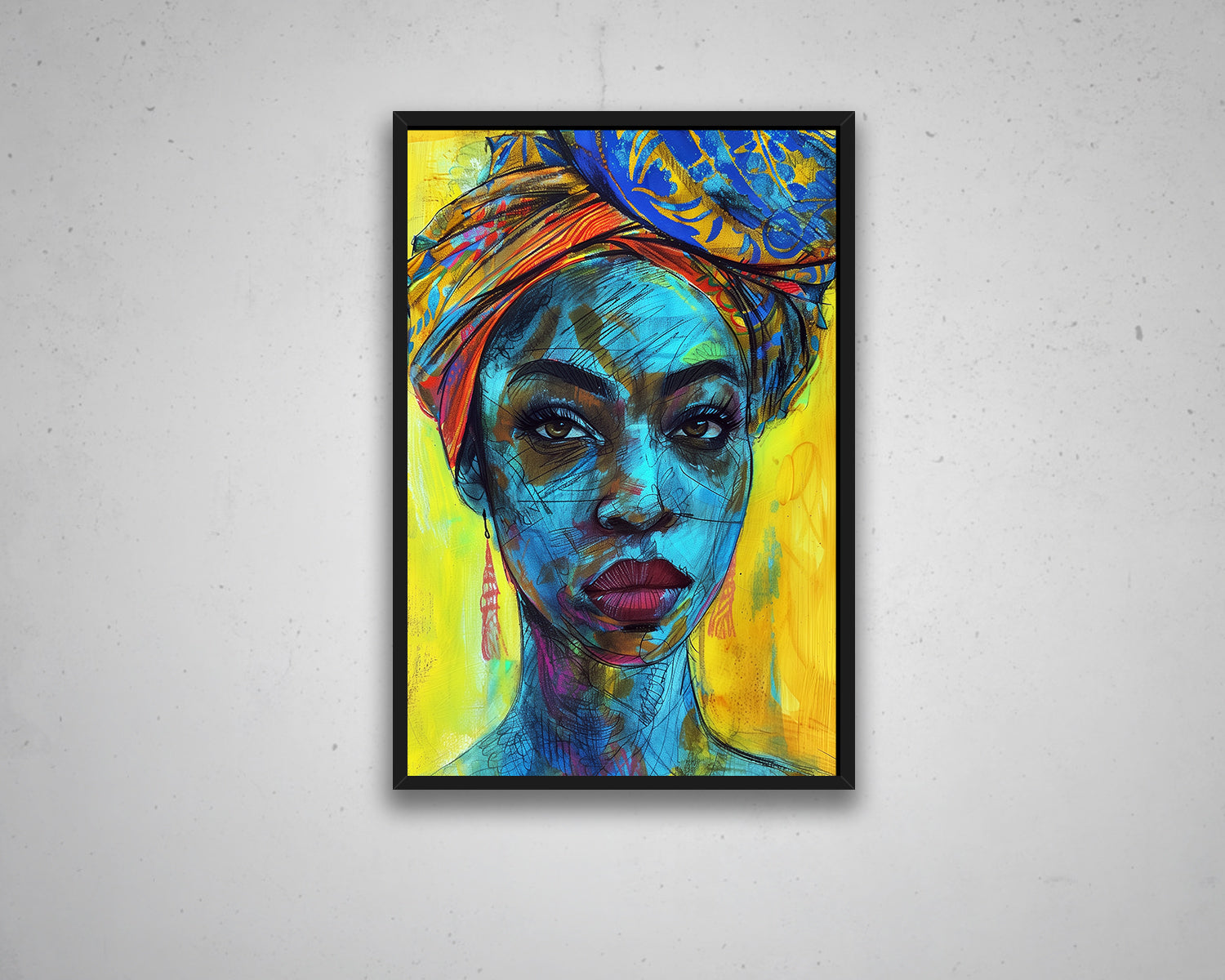 African Woman Watercolor Painting Portrait Abstract Canvas Art