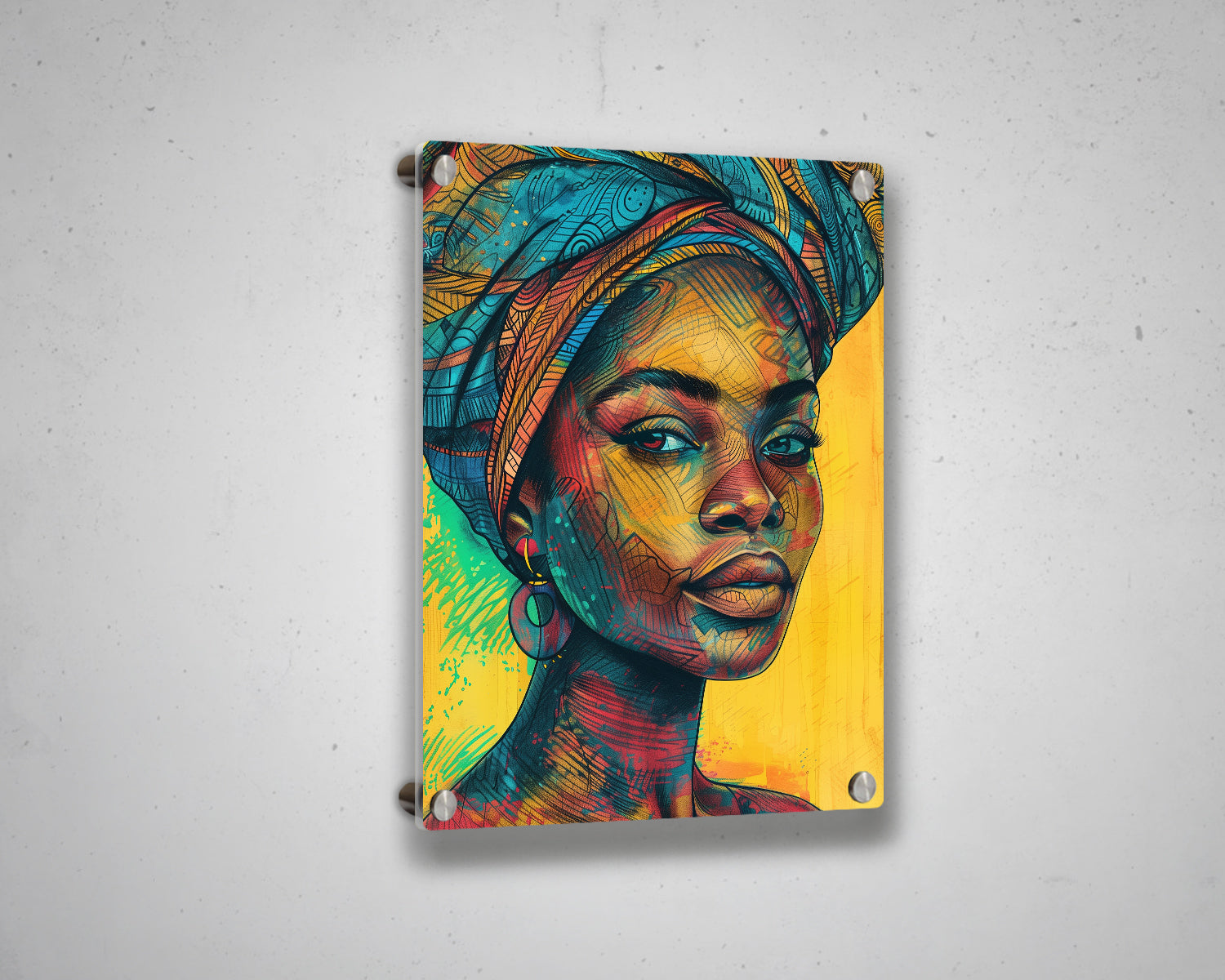 African Woman Watercolor Painting Portrait Abstract Canvas Art