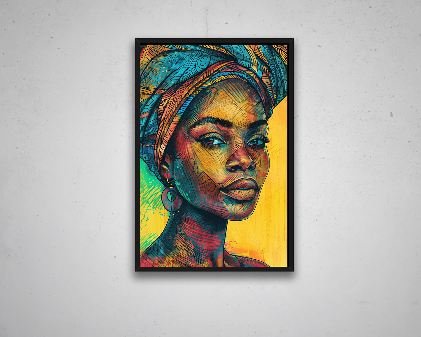 African Woman Watercolor Painting Portrait Abstract Canvas Art