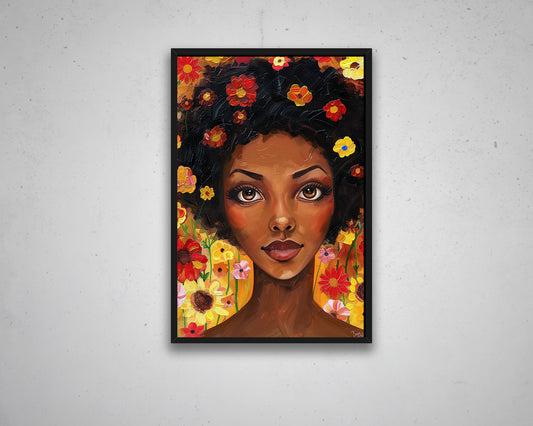 Abstract African Woman with Flower Canvas Art