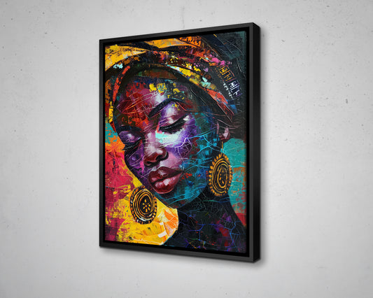 African Woman Watercolor Painting Portrait Abstract Canvas Art