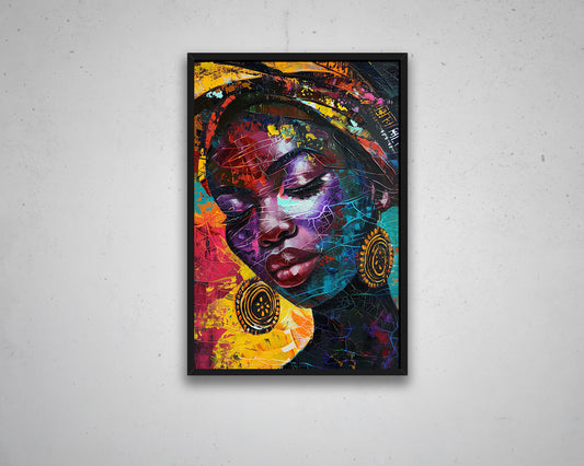 African Woman Watercolor Painting Portrait Abstract Canvas Art