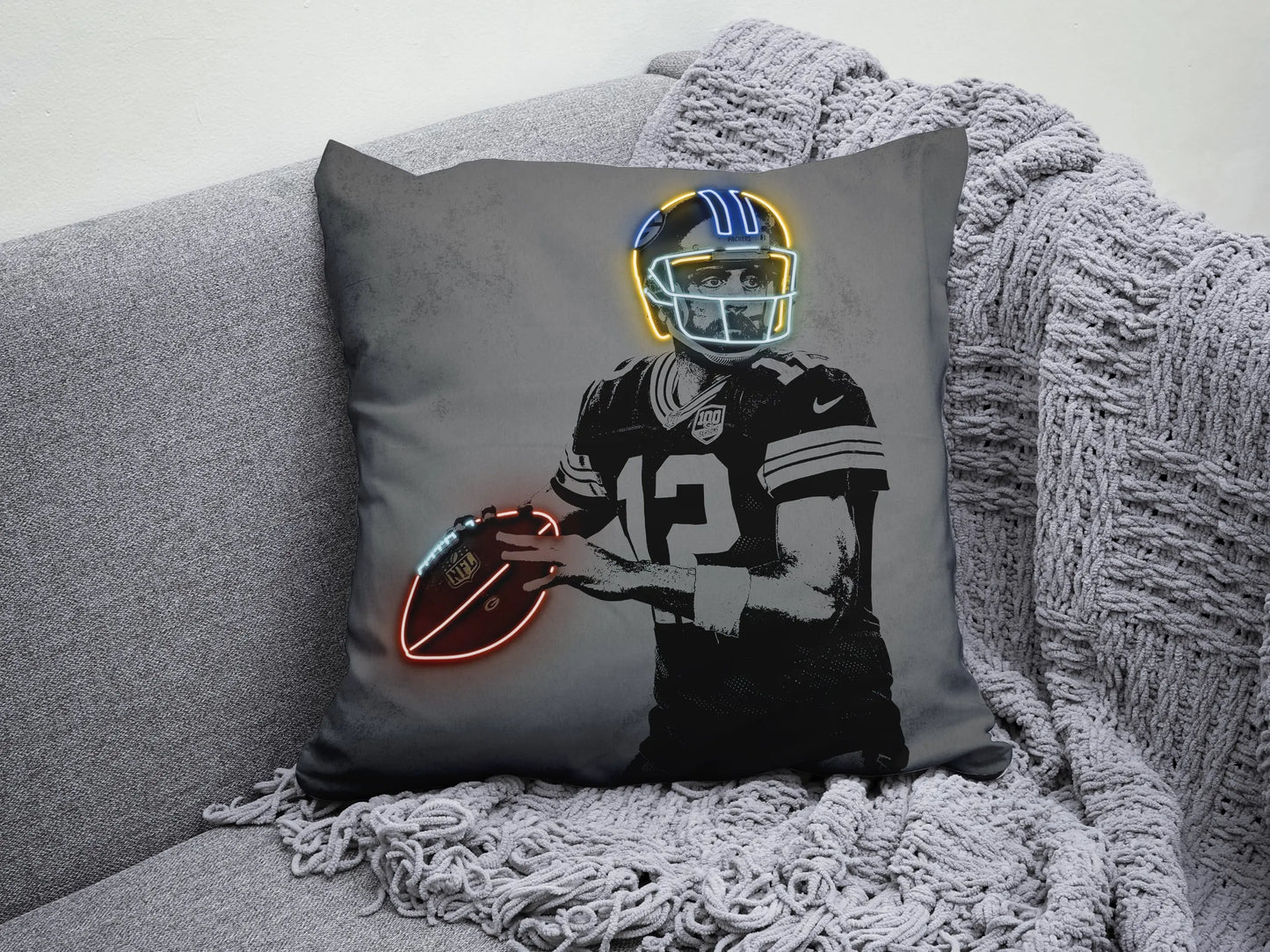 Aaron Rodgers Neon Effect Pillow