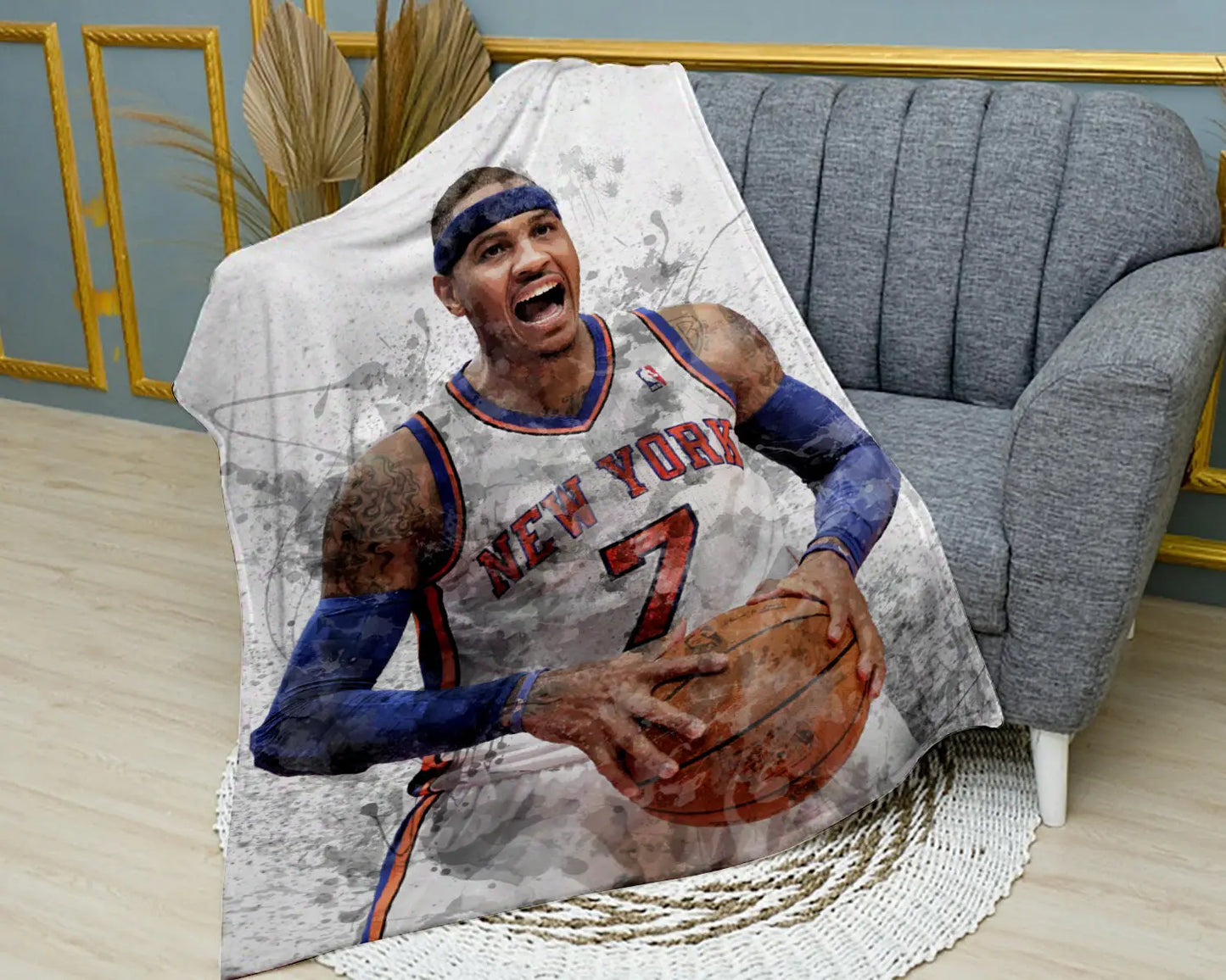 Carmelo Anthony New York Splash Effect Fleece Blanket
