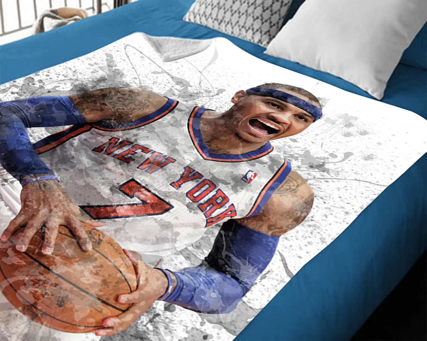 Carmelo Anthony New York Splash Effect Fleece Blanket