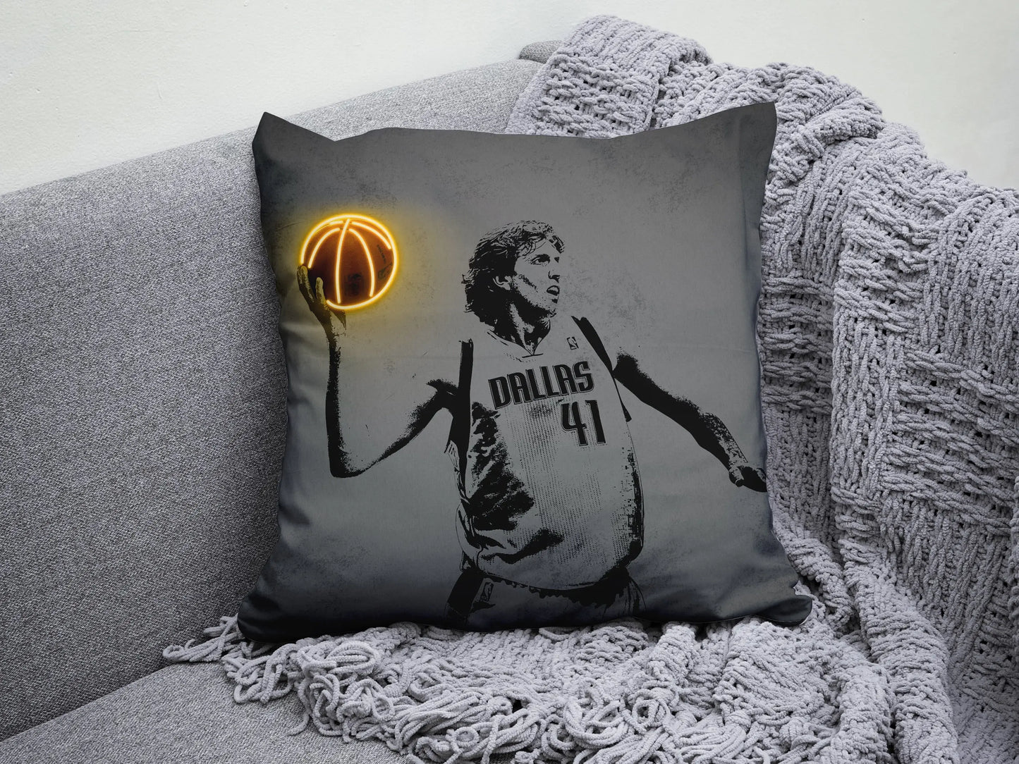 Almohada con efecto neón de Dirk Nowitzki