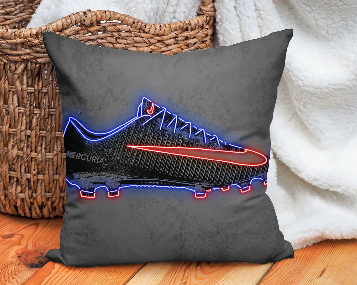 Almohada con efecto neón de zapatos de fútbol