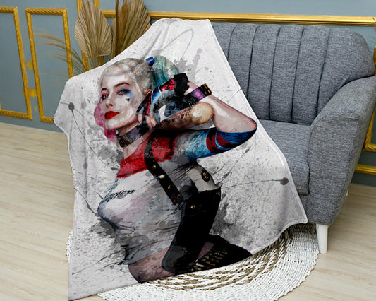 Harley Quinn Splash Effect Fleece Blanket