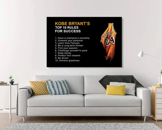 Kobe Bryant 10 Rules Mamba Mentality Motivation Quotes Canvas Wall Art Basketball Canvas Frame for Home Decor Ready to Hang