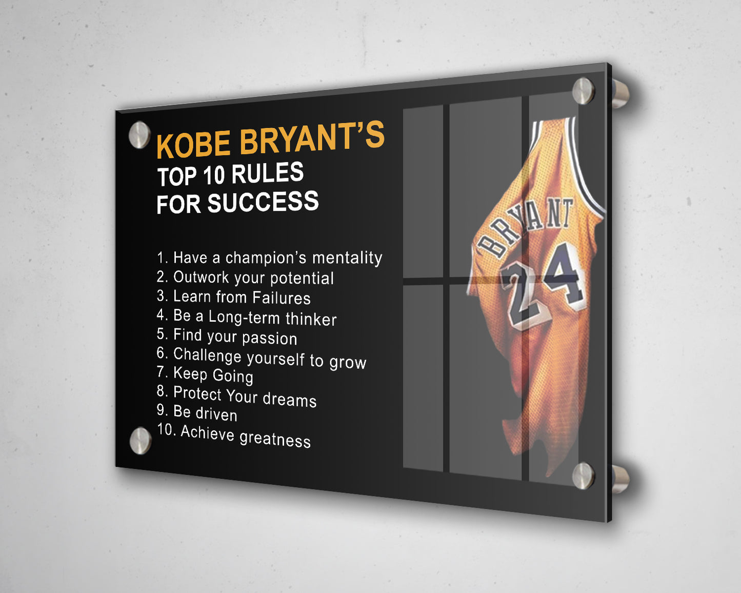 Lienzo con citas motivadoras de mentalidad de Mamba con las 10 reglas de Kobe Bryant, arte de pared, lienzo de baloncesto, marco para decoración del hogar, listo para colgar