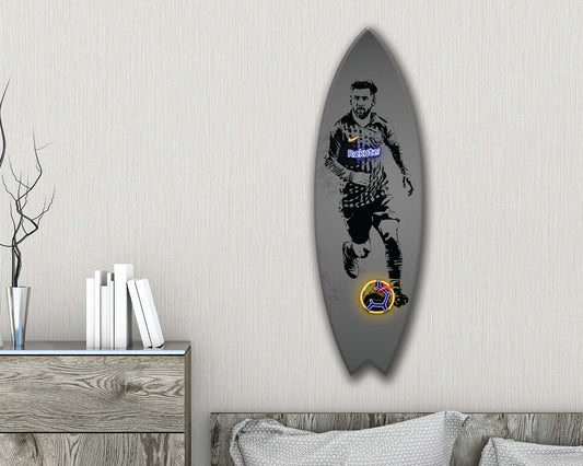 Cuadro de pared con tabla de surf acrílica de Lionel Messi