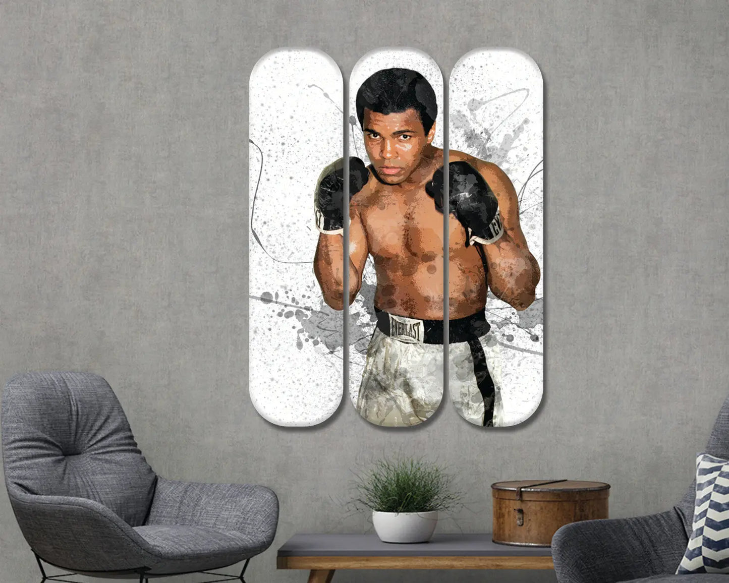 Arte mural en acrílico con patineta de Muhammad Ali