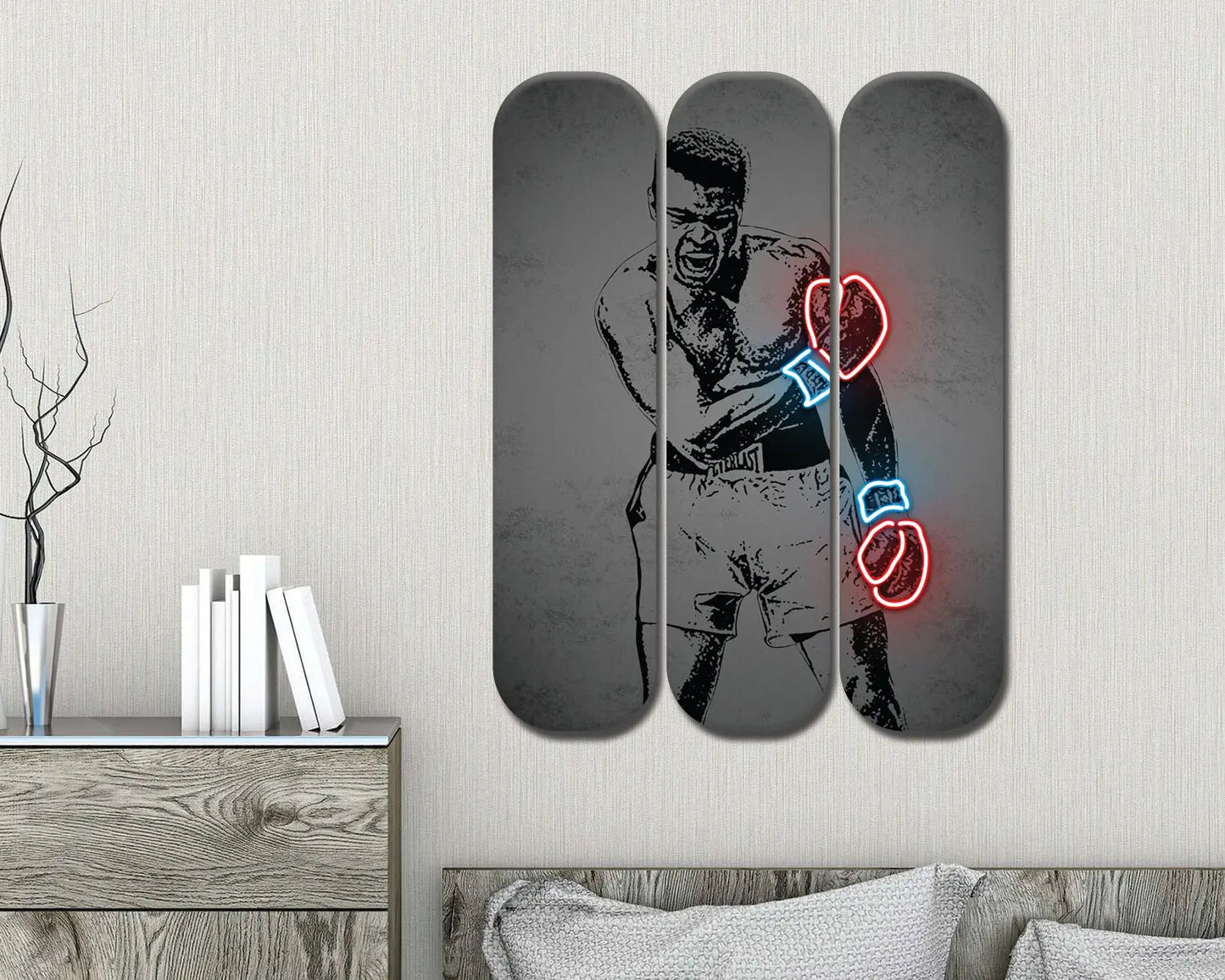 Arte mural en acrílico con patineta de Muhammad Ali
