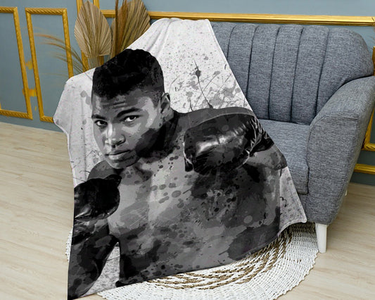 Muhammad Ali Splash Effect Fleece Blanket B/W Design