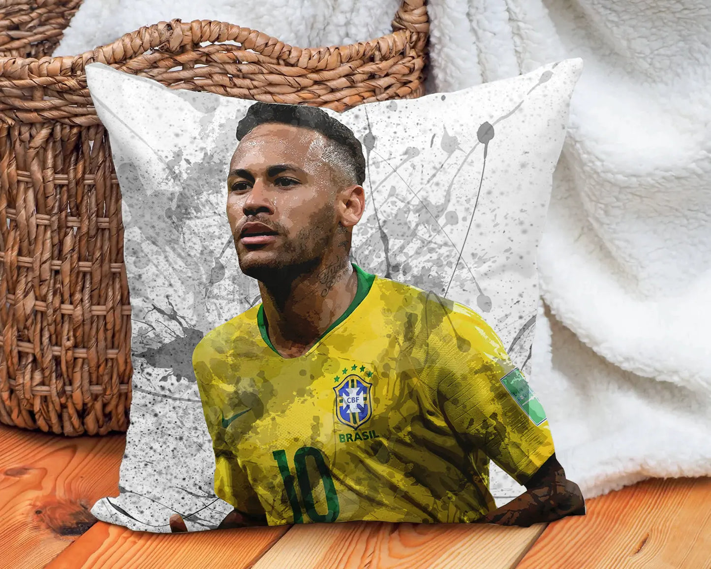 Almohada brasileña con efecto salpicadura de Neymar