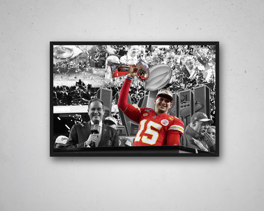 Arte en lienzo en blanco y negro de Patrick Mahomes