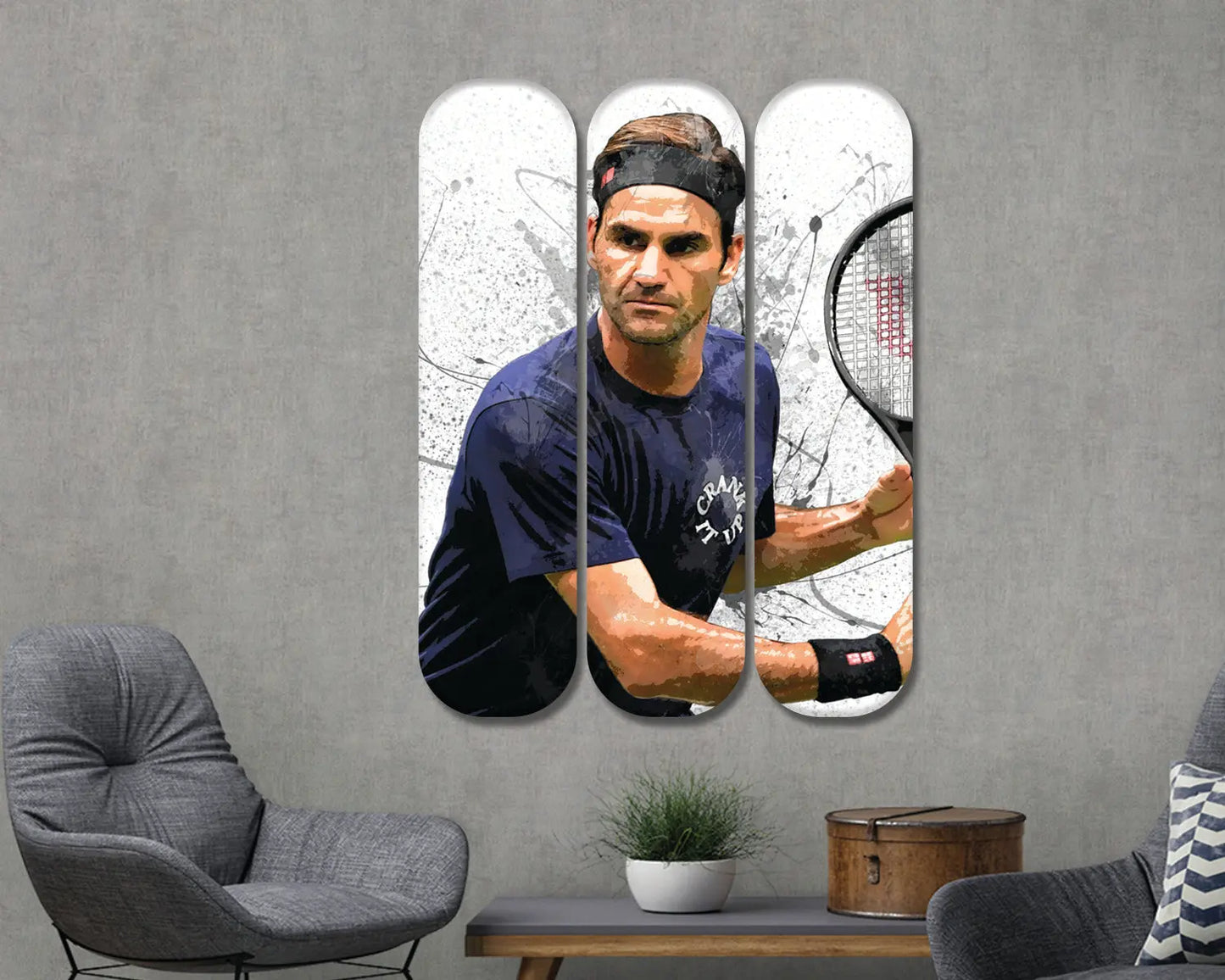 Arte mural de patineta acrílica de Roger Federer