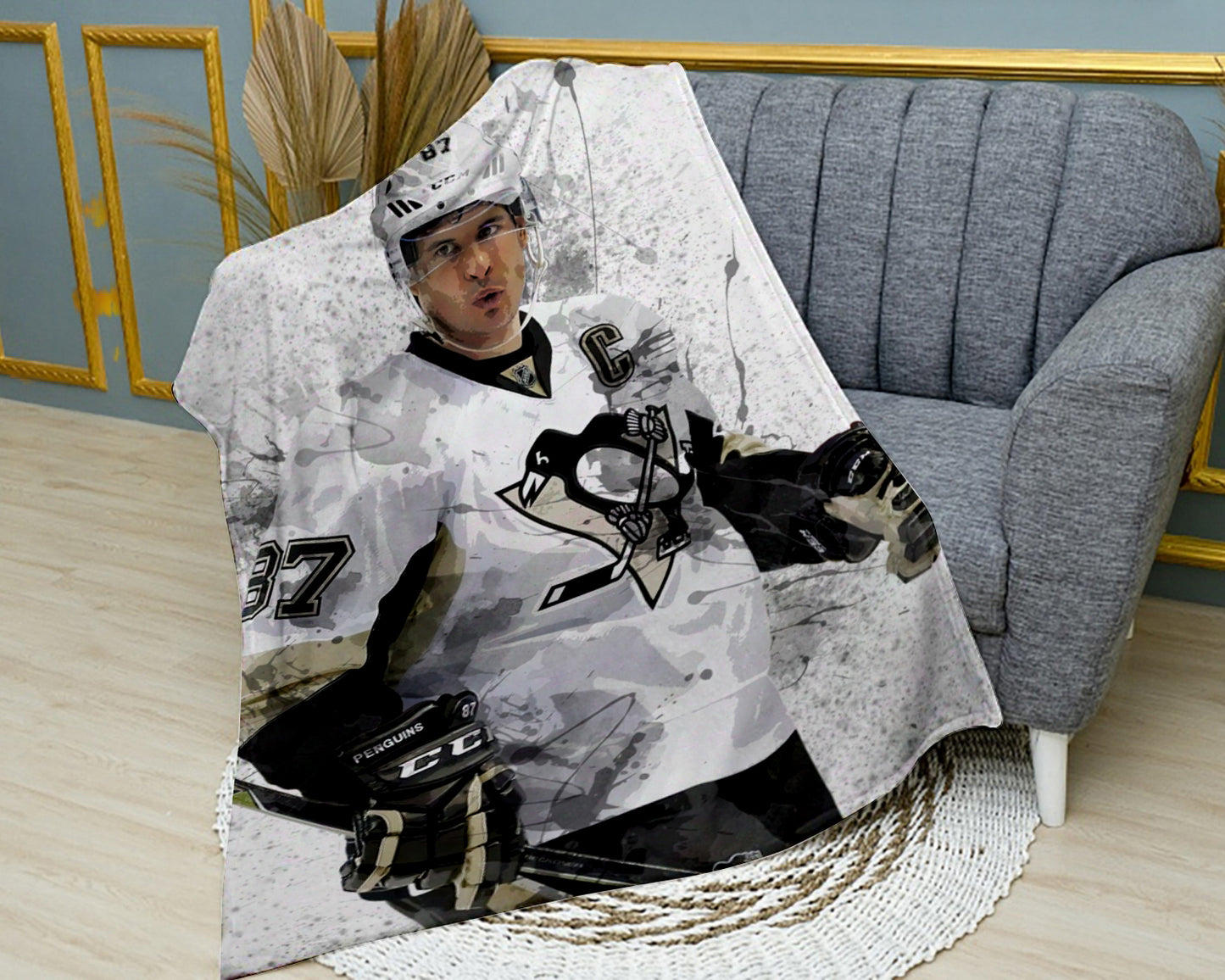 Manta polar con efecto salpicado de Sidney Crosby, estilo 2