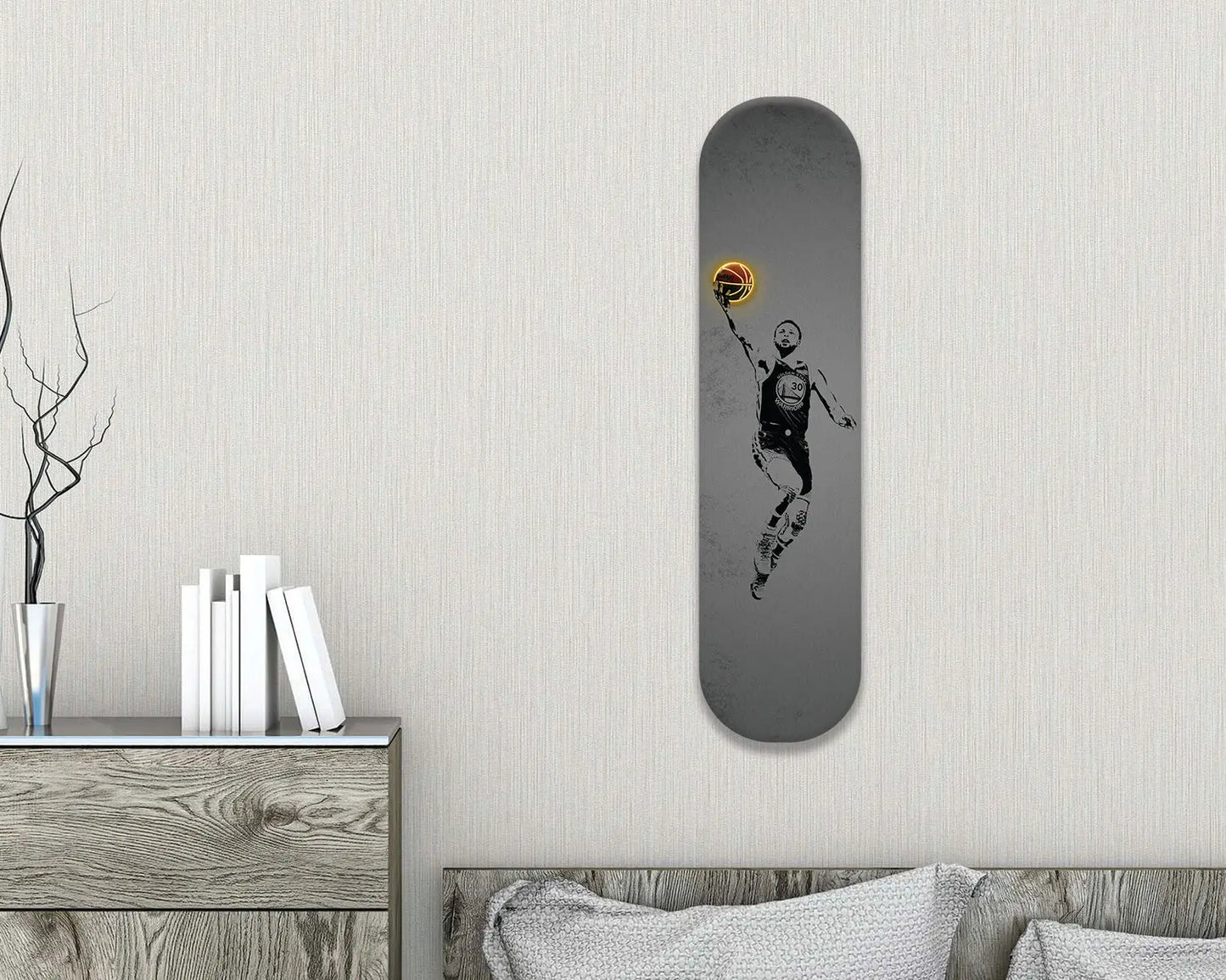 Arte de pared de acrílico con patineta saltando de Stephen Curry