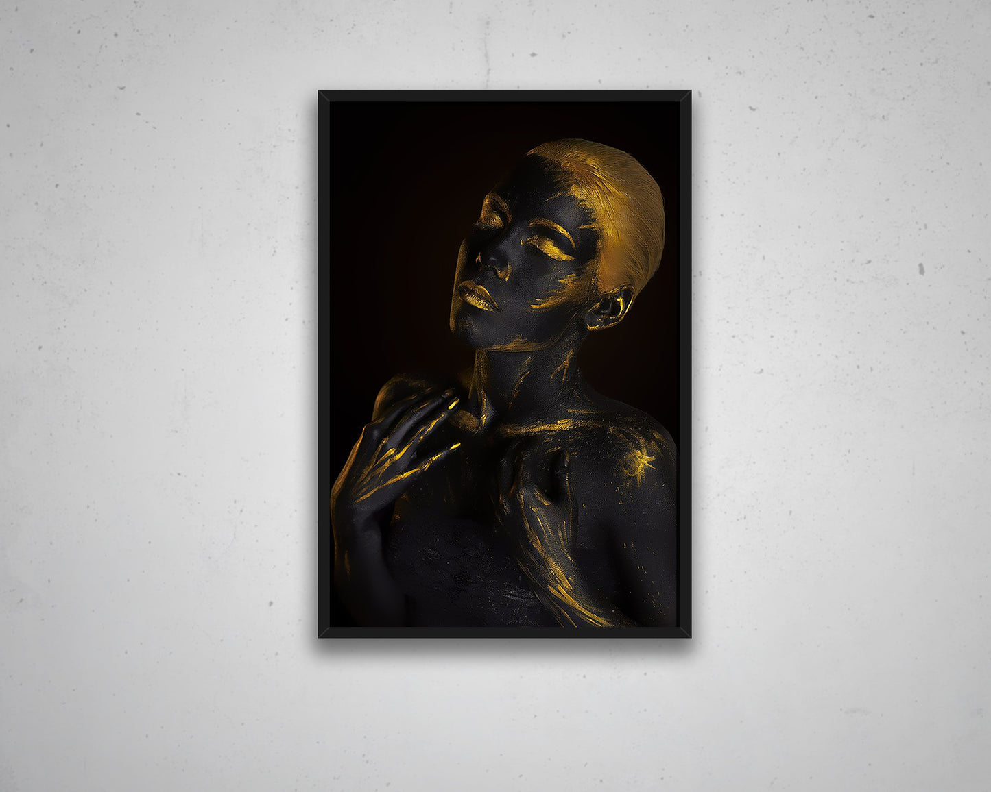 African Woman Black & Gold Glitter Canvas Painting Black Woman Painting African Woman Canvas Art