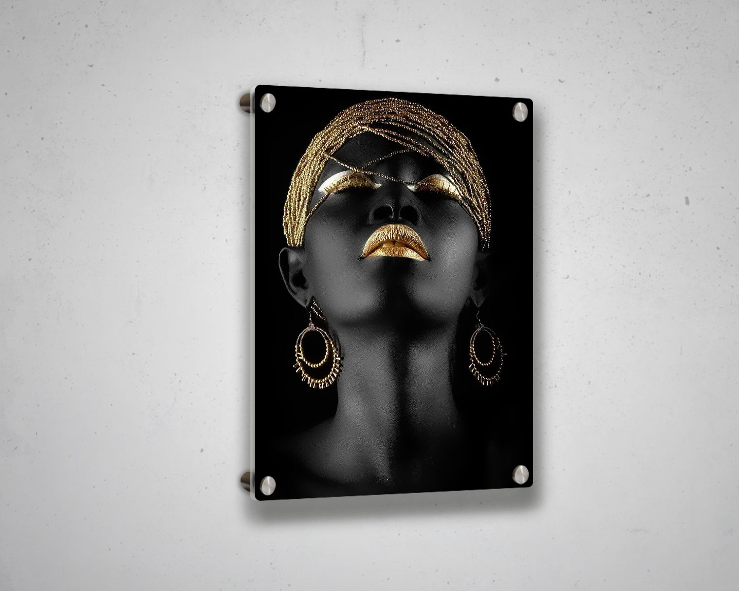 African Woman Black & Gold Glitter Canvas Painting Black Woman Painting African Woman Canvas Art