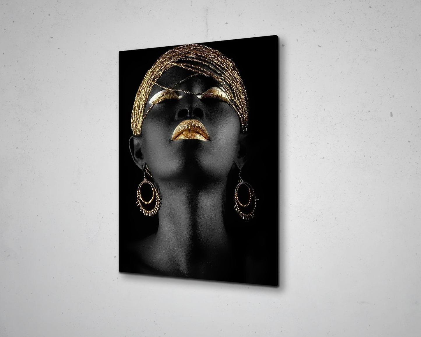 African Woman Black & Gold Glitter Canvas Painting Black Woman Painting African Woman Canvas Art