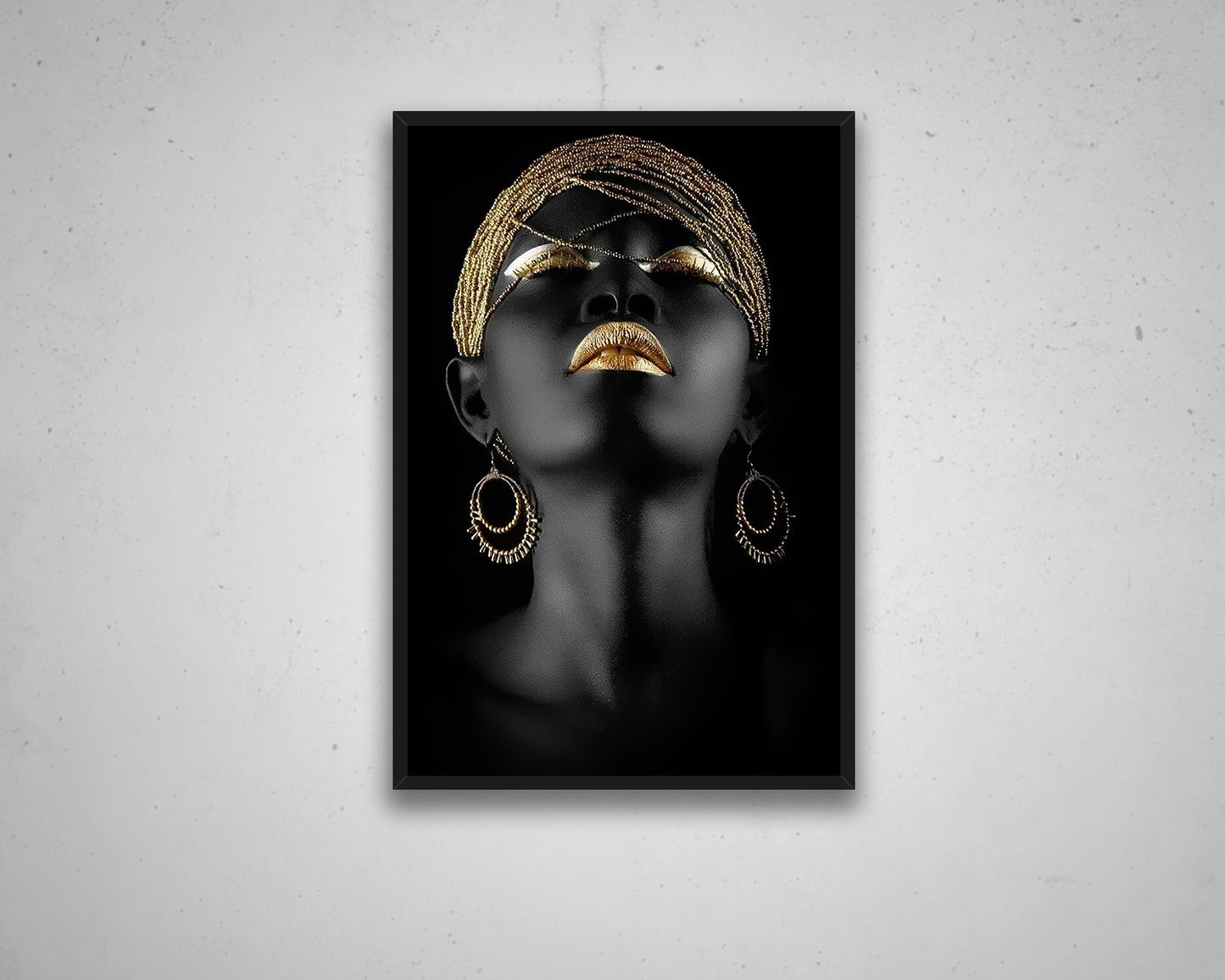 African Woman Black & Gold Glitter Canvas Painting Black Woman Painting African Woman Canvas Art