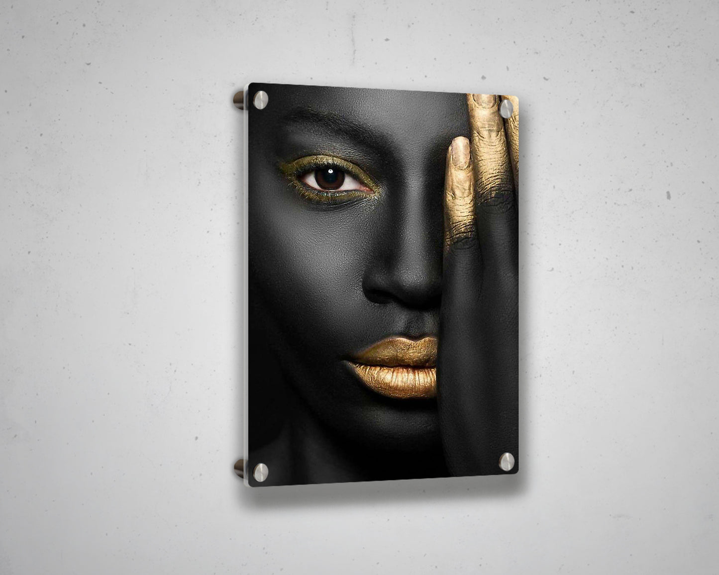 African Woman Black & Gold Glitter Canvas Painting Black Woman Painting African Woman Canvas Art