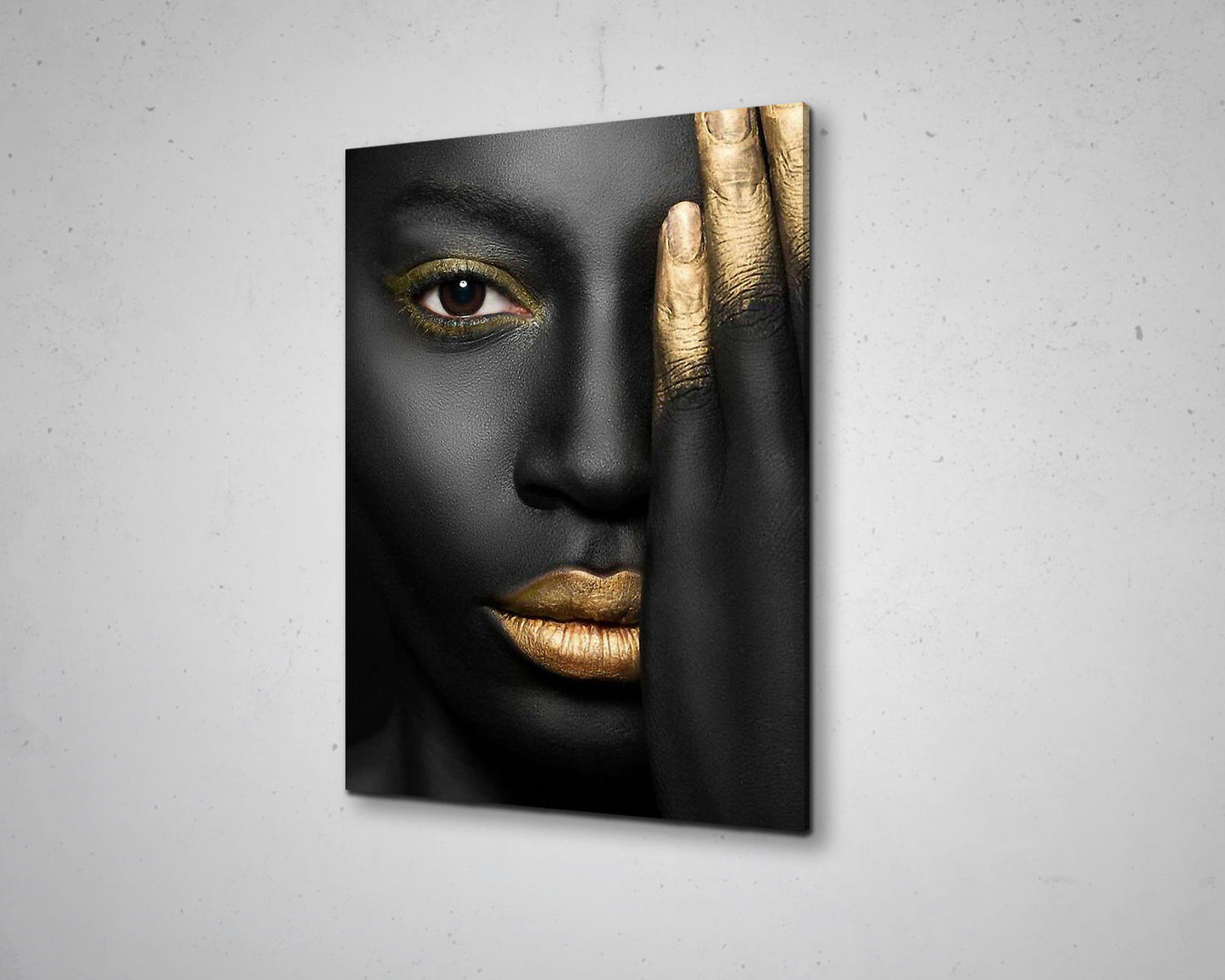 African Woman Black & Gold Glitter Canvas Painting Black Woman Painting African Woman Canvas Art