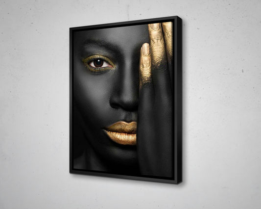 African Woman Black & Gold Glitter Canvas Painting Black Woman Painting African Woman Canvas Art