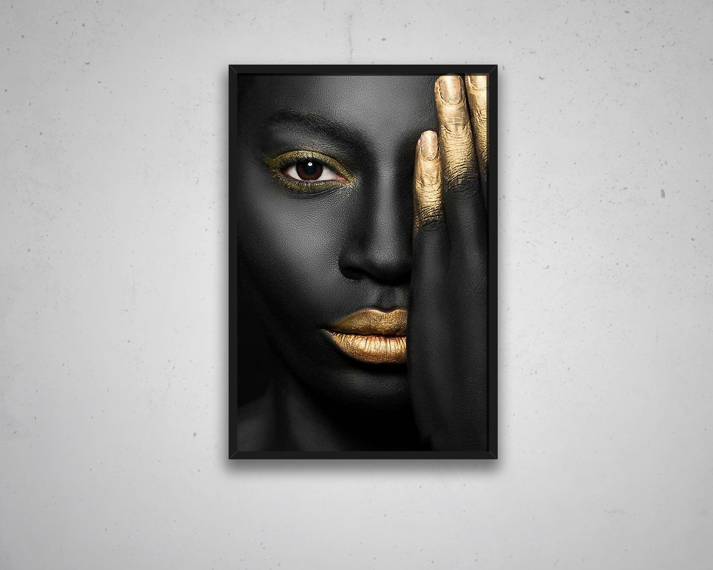 African Woman Black & Gold Glitter Canvas Painting Black Woman Painting African Woman Canvas Art