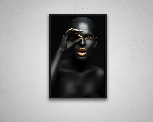 African Woman Black & Gold Glitter Canvas Painting Black Woman Painting African Woman Canvas Art